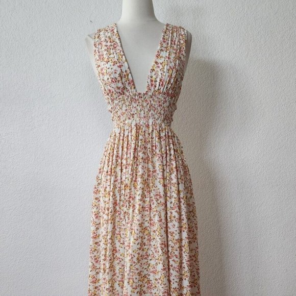 Dress the Population Dresses & Skirts - Anthropologie Maxi Dress New  White Floral Cut Out Smocked Boho